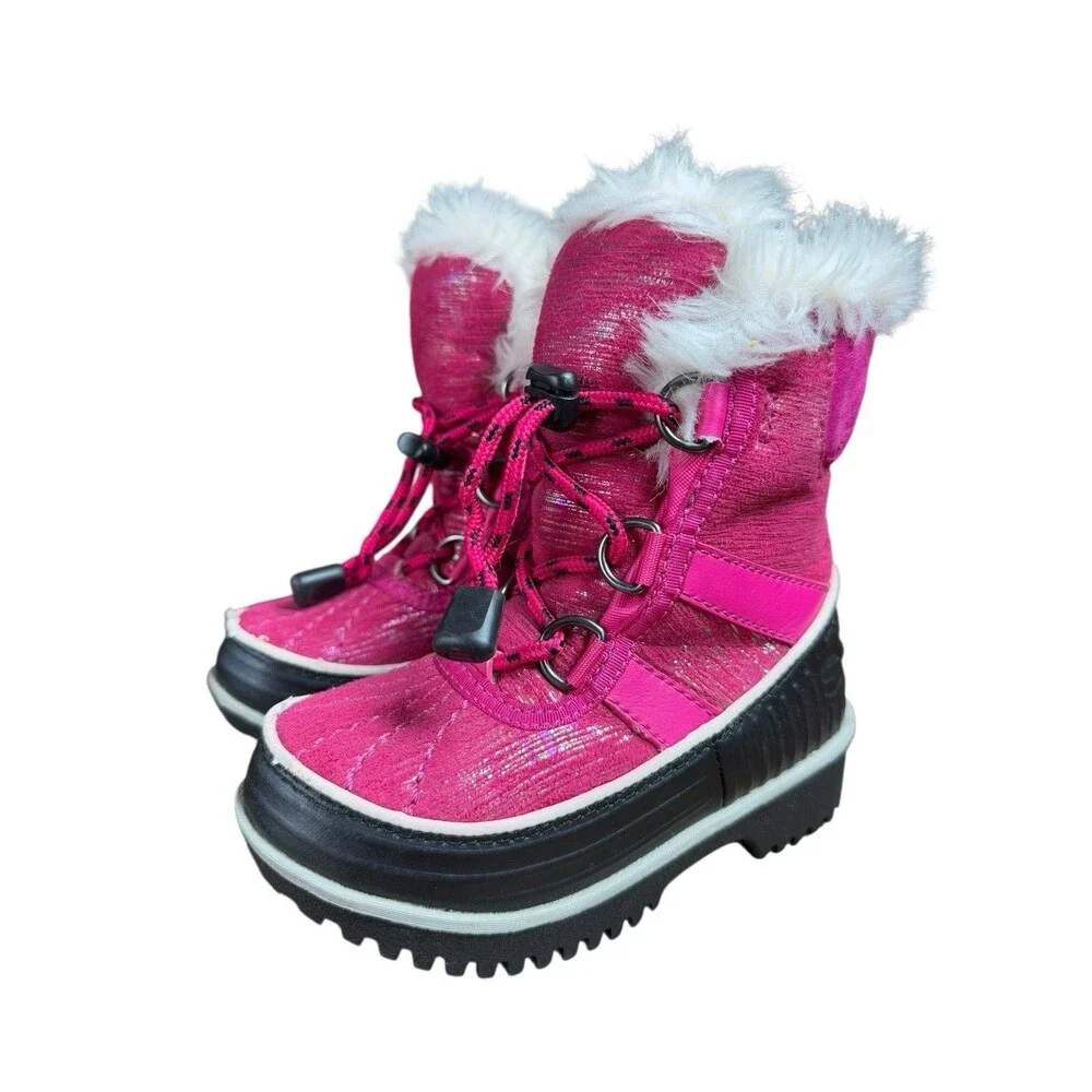 Sorel Toddler Girls Size 8 Snow Boots Pink Waterproof Children Shoes Faux Fir
